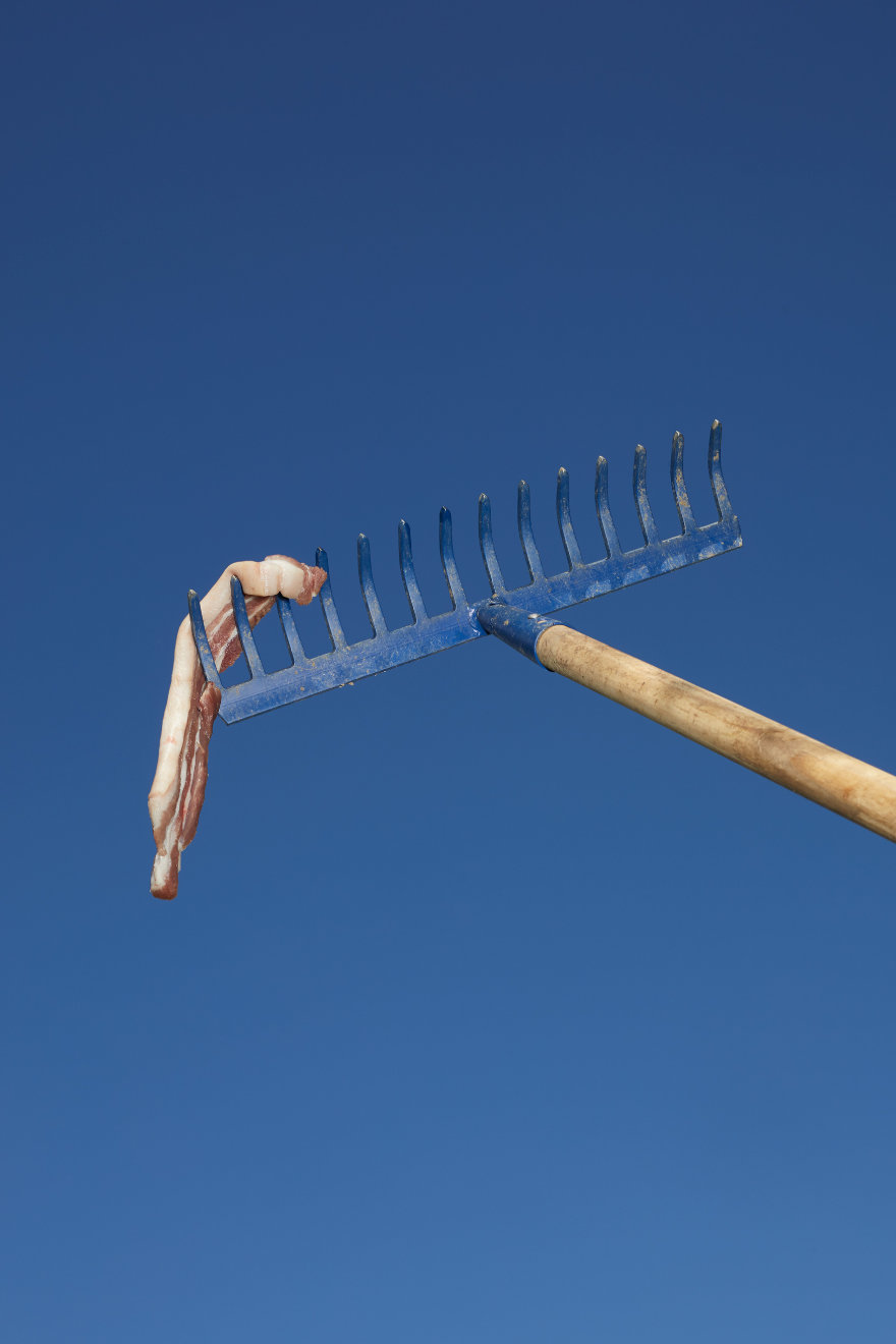 Mann nimmt Fisch aus.